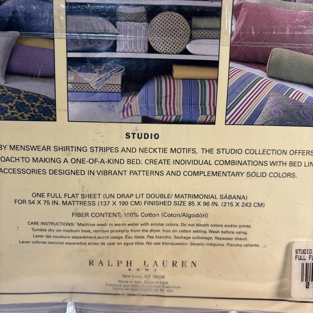 LAUREN RALPH LAUREN‎ Studio Glen Plaid Seaview Full Flat Sheet 100% Cotton Blue